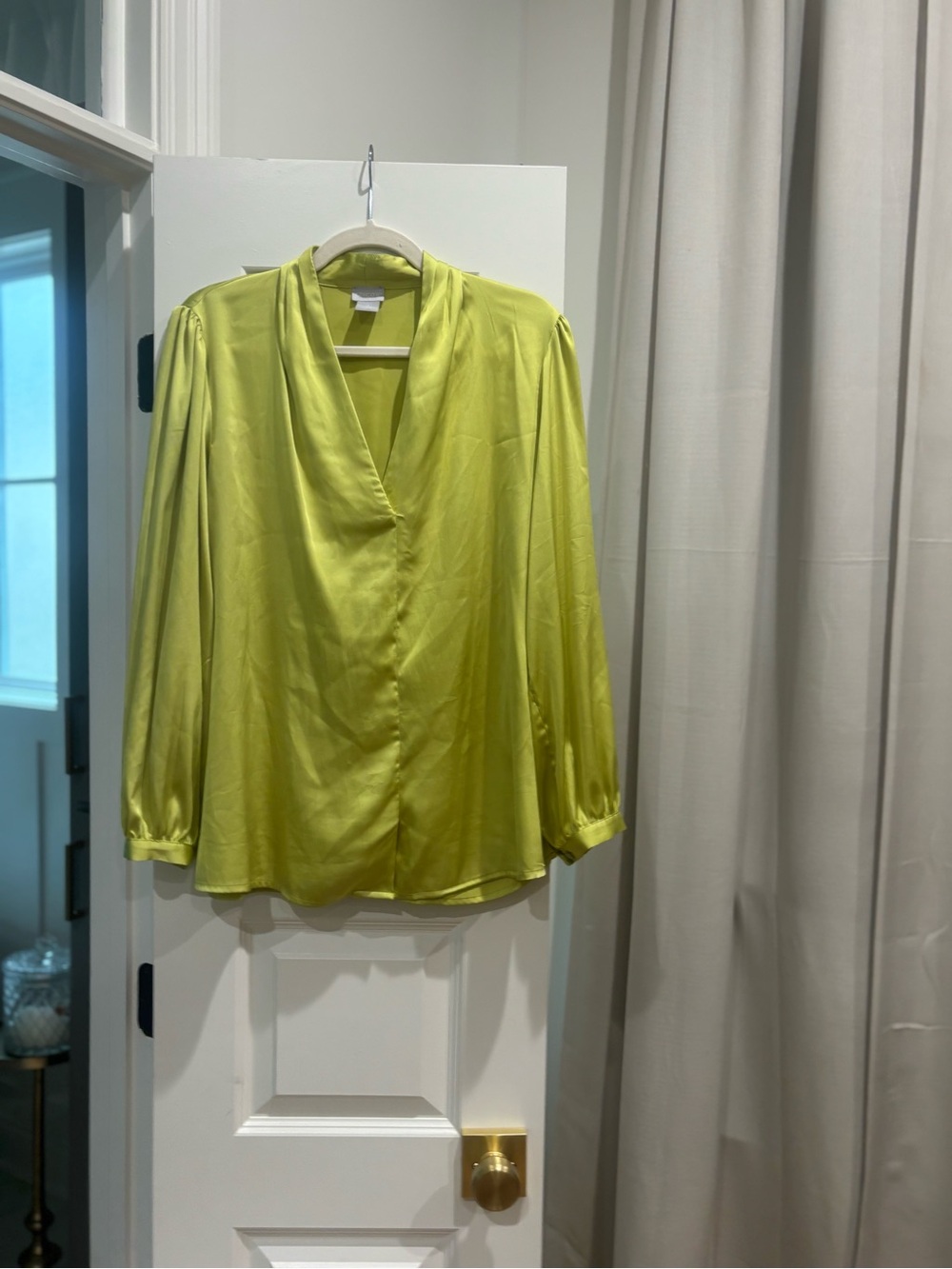 Chico's Lime Green Satin V-Neck Blouse